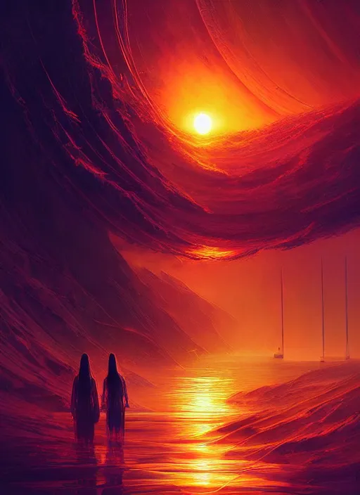 Prompt: sun dancer, atmospheric, ambient, volumetric lighting, highly detailed, digital art, alena aenami and karol bak