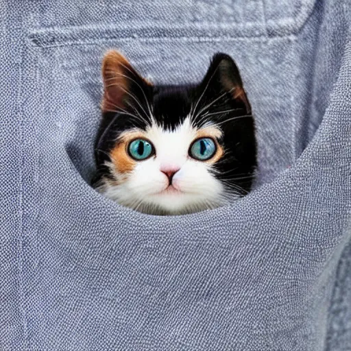 Image similar to cute cat in the pocket of a tshirt