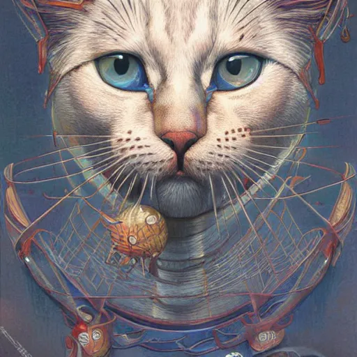 Prompt: a non-euclidian cat, art by James Jean, Wayne Barlowe, Laure Lipton