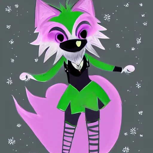 Image similar to Beautiful digital painting of an anthro anthropomorphic pastel-green androgynous wolf, Punk outfit. cute