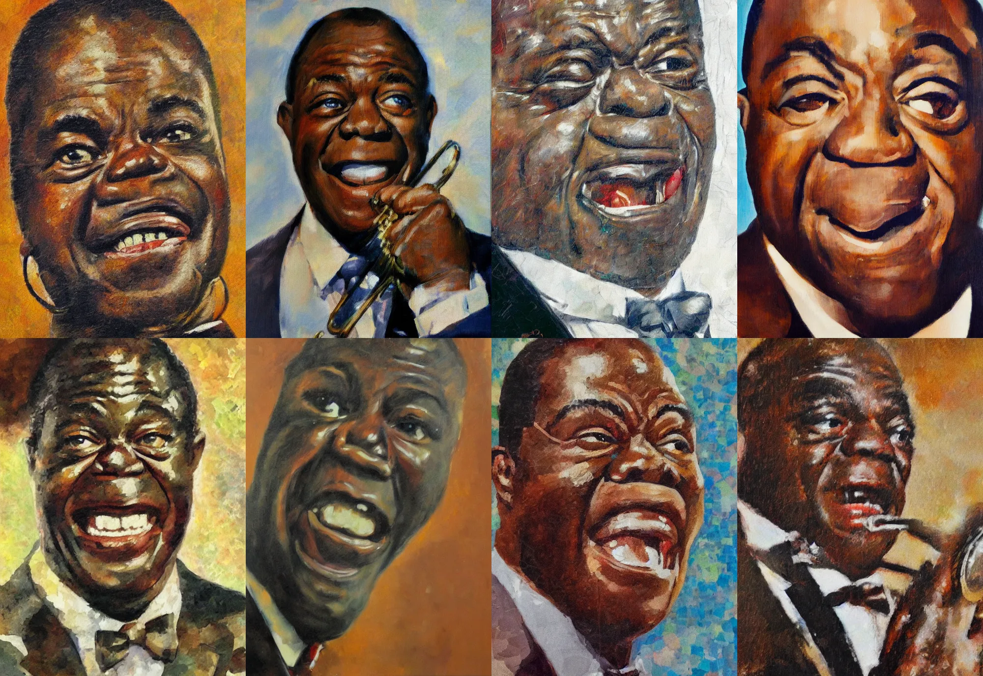 Prompt: a close - up portrait of louis armstrong, in the style of jonathan yeo, impressionistic