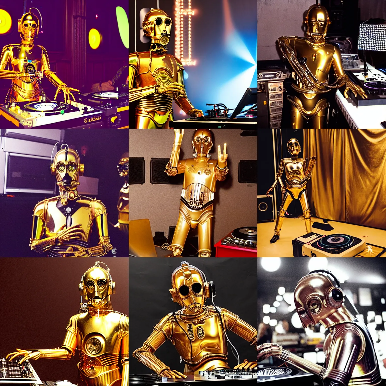 Prompt: C-3PO working as a dj in a club