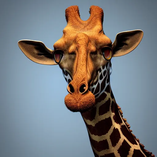 Image similar to a highly detailed portrait of a humanoid giraffe in a blue cloak, adventurer, artstation, deviantart, professional, unreal engine 5, octane render
