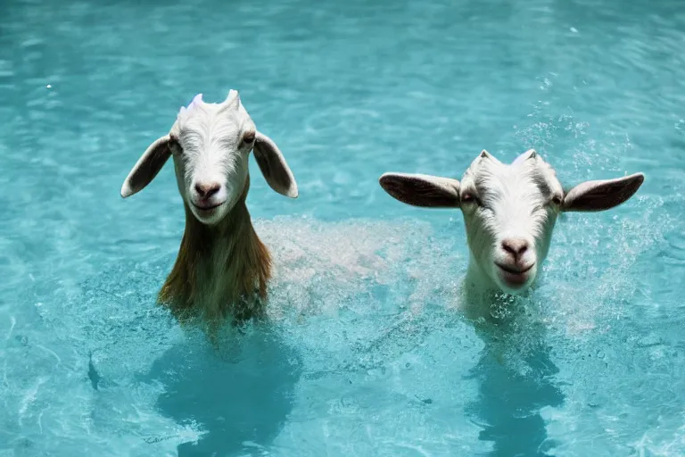 Image similar to a goat swimming in the pool