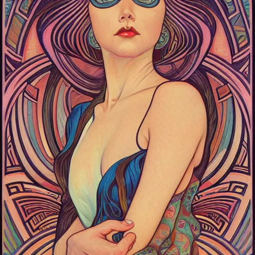 Image similar to a streamline moderne painting in the style of donato giancola, and in the style of audrey kawasaki, and in the style of alphonse mucha. symmetry, smooth, sharp focus, semi - realism, intricate detail.