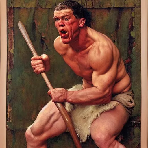 Image similar to portrait of a savage muscular barbarian male by norman rockwell