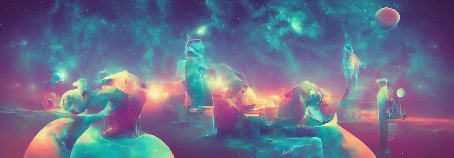 Image similar to mind - explding into the cosmos, mashup digital art masterpiece of beeple and jean giruad