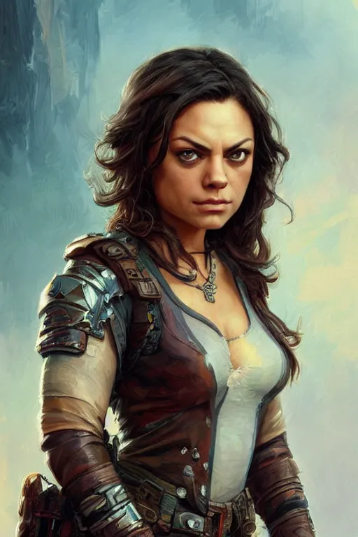 Image similar to tough Mila Kunis as a ruggedly handsome heroine, intricate, elegant, highly detailed, centered, artstation, concept art, smooth, sharp focus, illustration, bokeh art by artgerm and donato giancola and Joseph Christian Leyendecker, WLOP