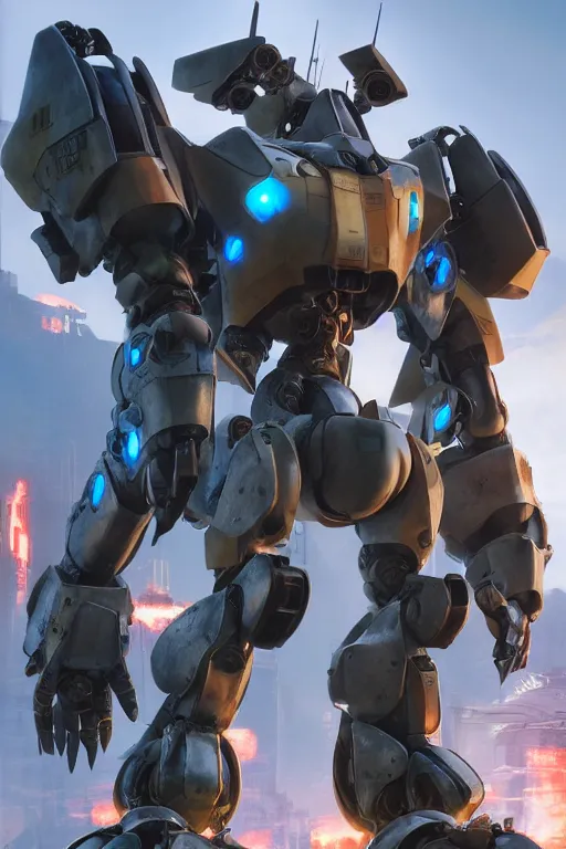 Image similar to mechwarrior 5 : mercenaries mech megaman transformer robot boss tank engine game octane render, 4 k, hd 2 0 2 2 3 d cgi rtx hdr style chrome reflexion glow fanart, global illumination ray tracing hdr fanart arstation by ian pesty by jesper ejsing pixar and disney unreal zbrush central hardmesh