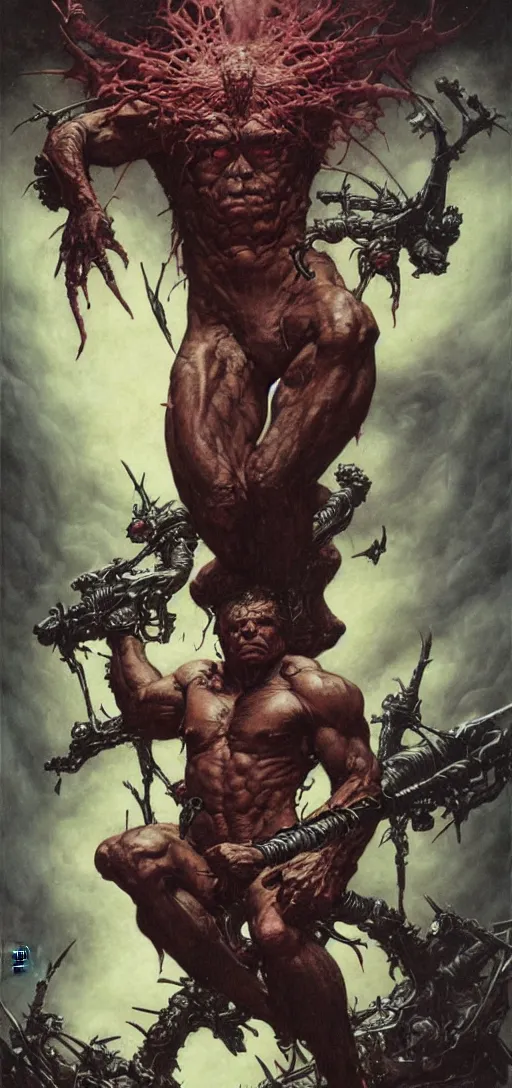 Image similar to weaponx in the style of wayne barlowe, gustav moreau, peter mohrbacher, bussiere, roberto ferri, santiago caruso, luis ricardo falero, austin osman spare