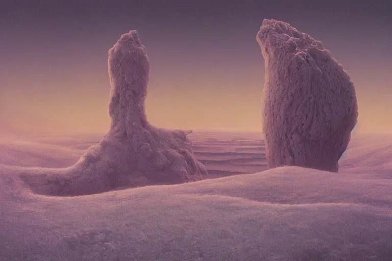 Image similar to a hd render of a surreal frozen landscape, by beeple and zdzisław beksinski and salvador dali