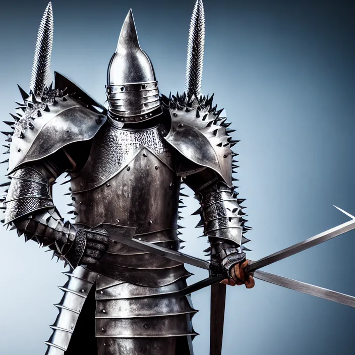 Image similar to full body photo of a knight with spiky armour and a mace, highly detailed, 4 k, hdr, smooth, sharp focus, high resolution, award - winning photo