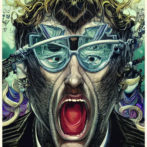 Image similar to portrait of crazy groom, symmetrical, by yoichi hatakenaka, masamune shirow, josan gonzales and dan mumford, ayami kojima, takato yamamoto, barclay shaw, karol bak, yukito kishiro