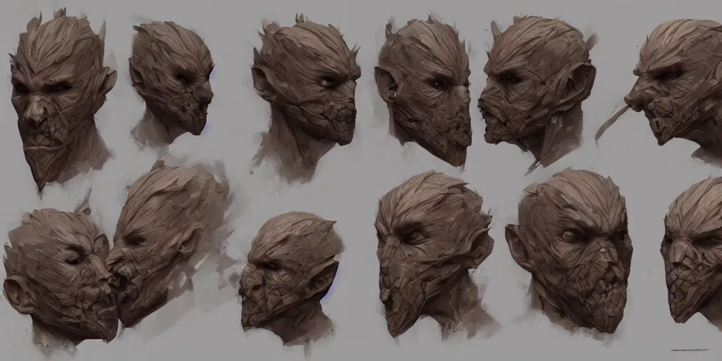 Image similar to wooden mask design, character sheet, Greg Rutkowski, Zabrocki, Karlkka, Jayison Devadas, Phuoc Quan, trending on Artstation, 8K, ultra wide angle, zenith view, pincushion lens effect