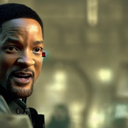 Prompt: A still of Will Smith as Neo from The Matrix. Extremely detailed. Beautiful. 4K. Award winning.