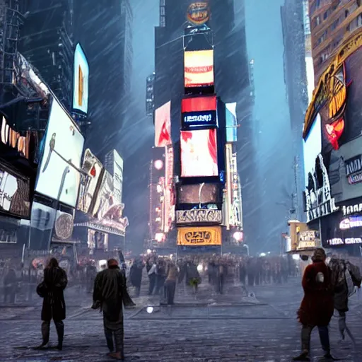 Prompt: Steampunk times square during new year's eve, Enki Bilal style, 3D scene, render, volumetric fog, Ray tracing, ultra realistic