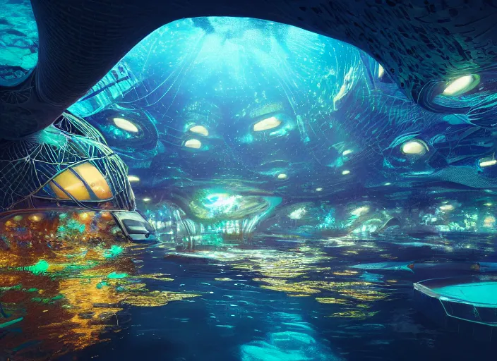 Image similar to favela spaceship cathedral, underwater environment, scenery, professional, award - winning, trending on artstation, hyper detailed, realistic, beautiful, emotional, shiny, colorful, picture