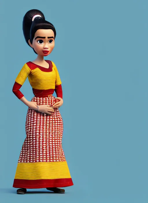 Prompt: disney pixar visual of a sassy woman wearing assamese mekhela bihu gamosa stylish modern costume ; official media ; highly detailed cute face by wlop ; 3 6 0 rotation reference ; octane render, unreal engine 5, trending on artstation, 8 k high resolution, global illumination ray tracing ; symmetrical, cinematic, high coherence, hdr fabric textures