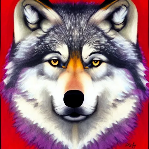 Image similar to wolf portrait, frida art style