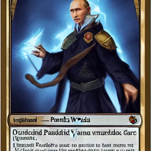 Image similar to a magic the gathering card, depicting vladimir putin as a wizzard, 8 k