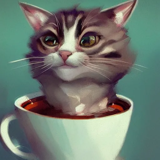 Prompt: a cute cat in a cup, trending on artstation, Greg Rutkowski