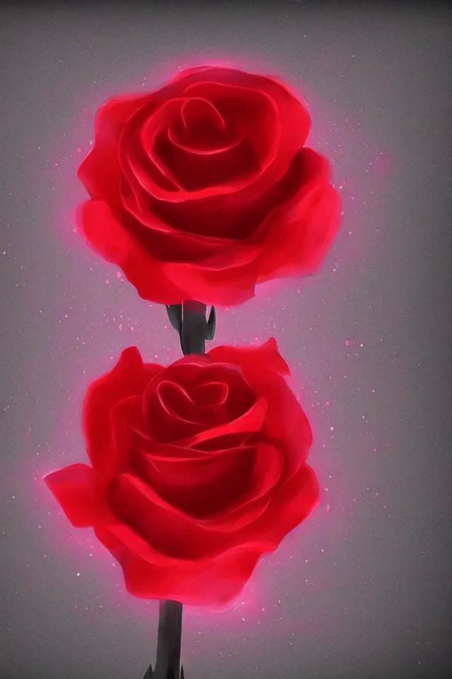 Prompt: glowing red ice roses digital art artstation detailed black background