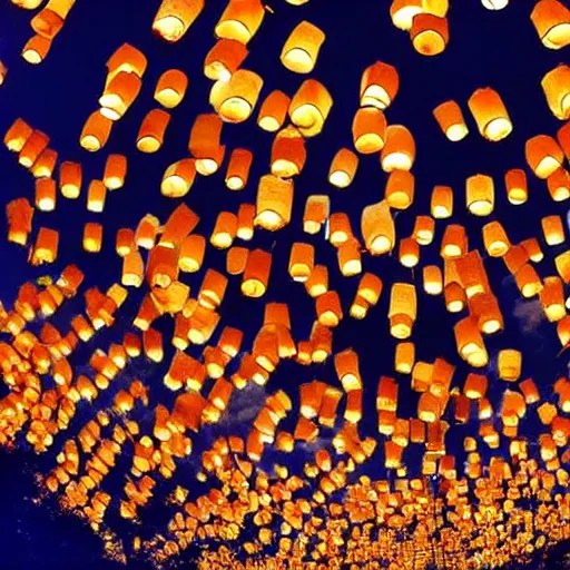 Image similar to Thousands of lanterns float to the night sky at the Thai festival Loi Krathong,