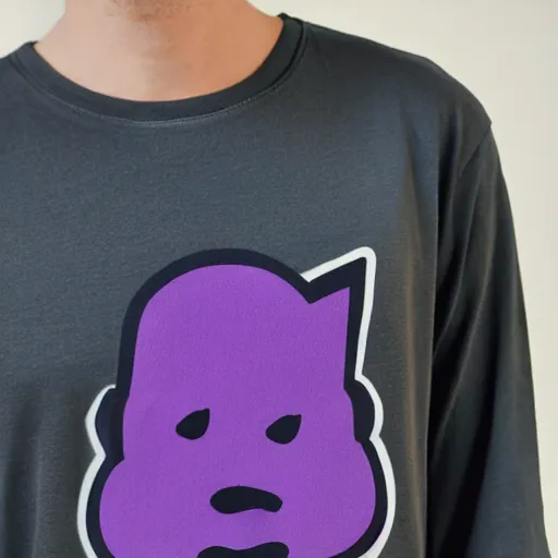 Prompt: a purple t-shirt with a cartoon face