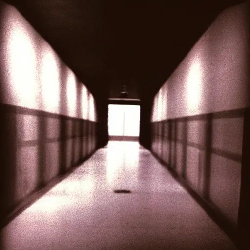 Image similar to Beautiful cameraphone 2005 soft liminal Photograph of an infinite dark colored hallway pool