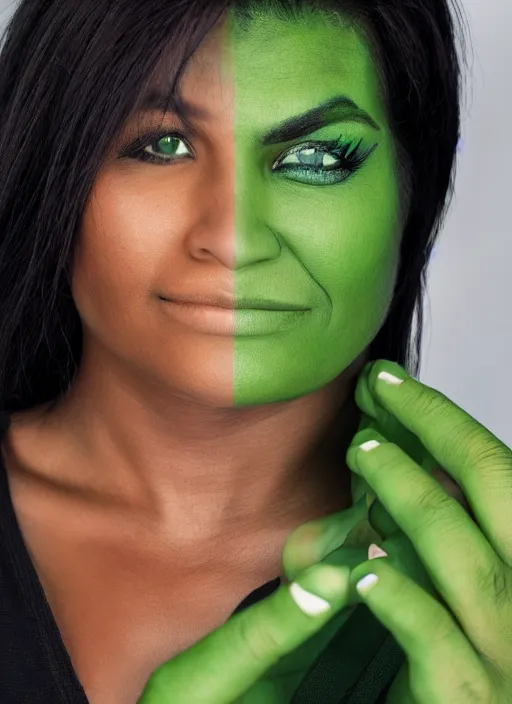 Image similar to A full portrait photo of real-life women hulk, f/22, 35mm, 2700K, lighting, perfect faces, award winning photography.