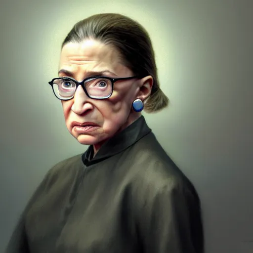 Image similar to a hyper - realistic character concept art portrait of ruth bader ginsburg young, depth of field background, artstation, award - winning realistic sci - fi concept art by jim burns and greg rutkowski, beksinski, a realism masterpiece, james gilleard, bruegel, alphonse mucha, and yoshitaka amano.