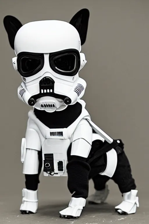 Image similar to a Cíborg Chihuahua holding a lightsaber,dressing like Stormtrooper,futuristic style.unnreal engine