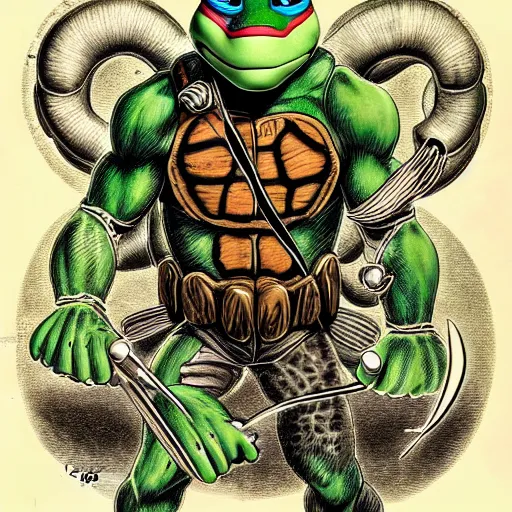 Prompt: teenage mutant ninja turtle anatomy by ernst haeckel, masterpiece, vivid, very detailed