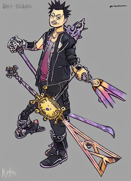 Image similar to elon musk as a kingdom hearts keyblade villain, official square enix hand painted artwork, intricate design, high definition, delicate patterned, fantasy, fashionable rpg clothing