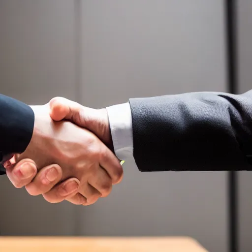 Prompt: photo of ai hand shake human doing business