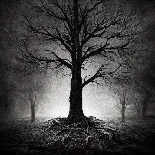 Image similar to A cursed tree,gloomy lighting,creepy atmosphere,photo , highly detailed , high contrast, beautiful lighting, award winning ,u trending on art station, 8k, photo realistic