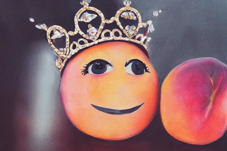 Image similar to a peach with eyes and a queen crown photo