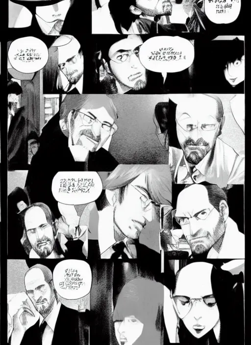 Image similar to steve jobs manga, final page, by katsuhiro otomo and hiroya oku and makoto yukimura