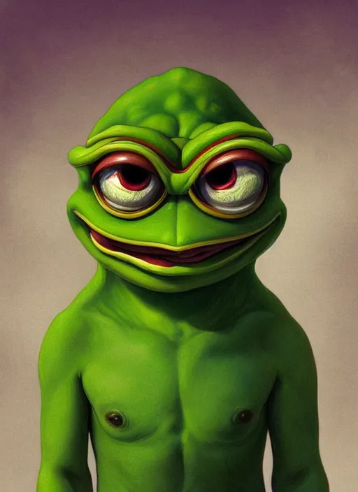 depressed pepe the frog!!!, sad, portrait, intricat, | Stable Diffusion