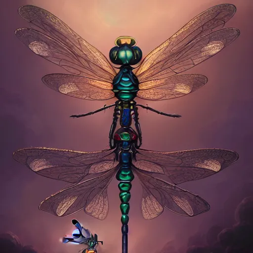 Prompt: intricate detailed mechanical victorian goth dragonfly by peter mohrbacher and dan mumford, cgsociety, volumetric light