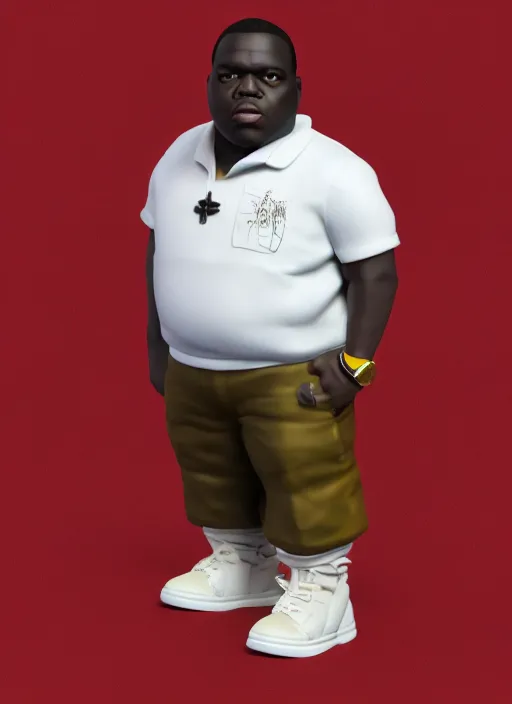 Image similar to full body 3 d render of notorious big as a funko pop, studio lighting, white background, blender, trending on artstation, 8 k, highly detailed