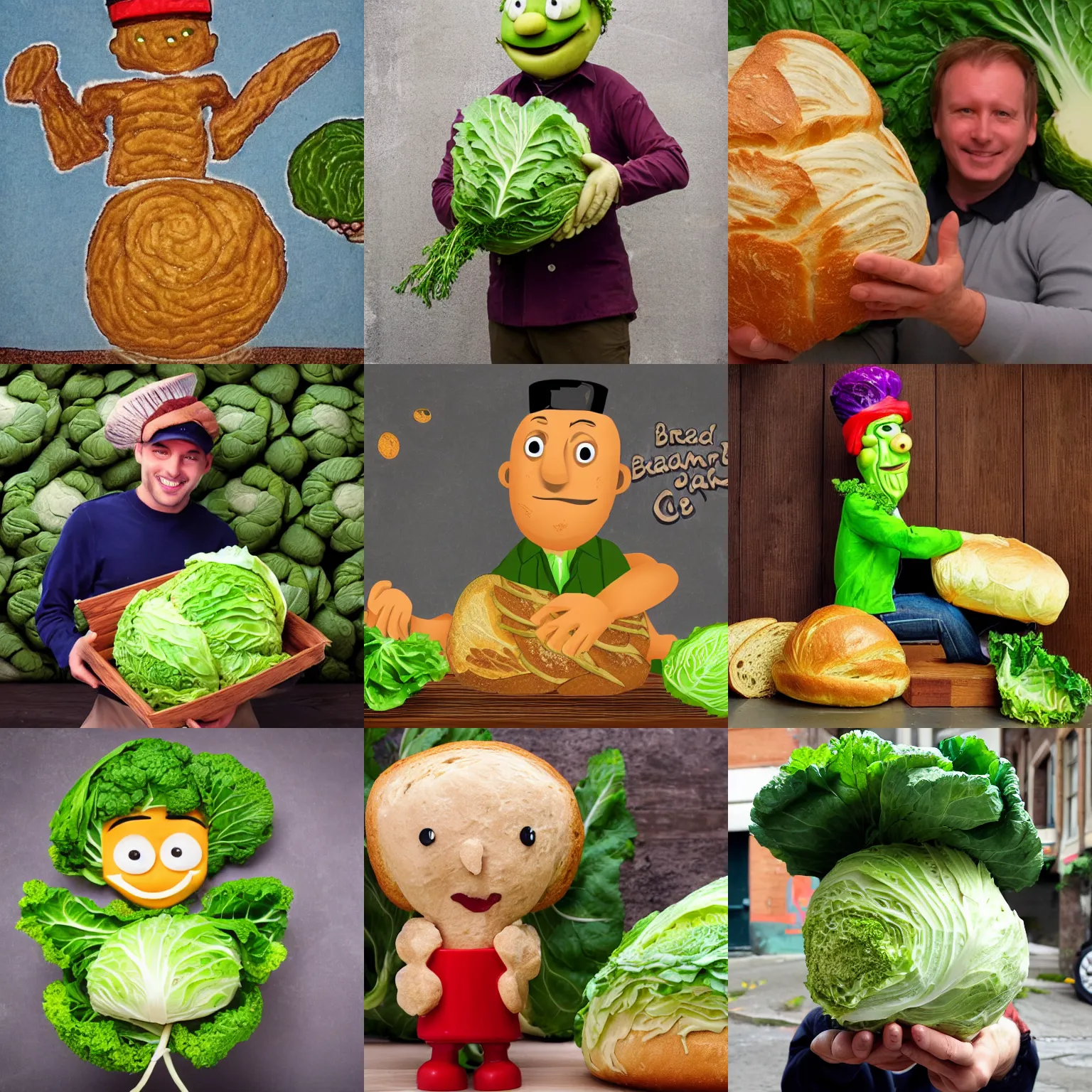 Prompt: bread man with cabbage