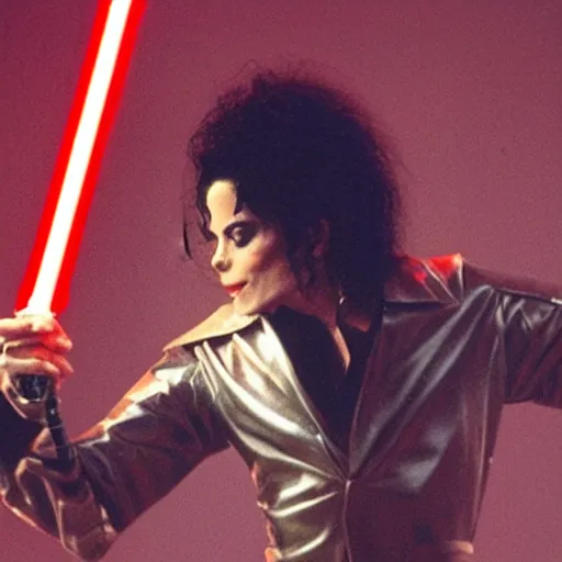 Image similar to Michael Jackson dancing with a lightsaber in Mars