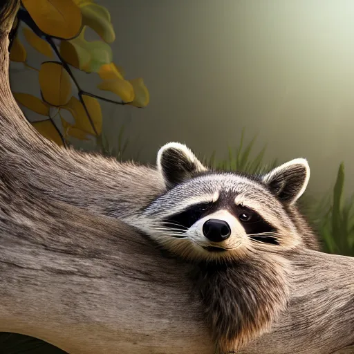 Prompt: a hyperrealistic 3 d octane render of a raccoon taking a photograph, photorealism, unreal engine, dramatic lighting, volumetric lighting, uplighting