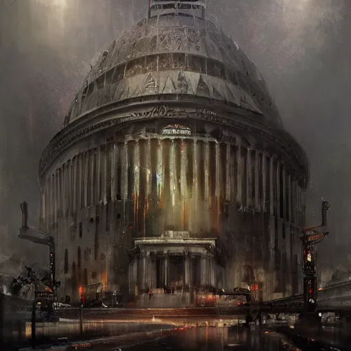 Image similar to the panopticon of total surveillance by raymond swanland, highly detailed, dark tones