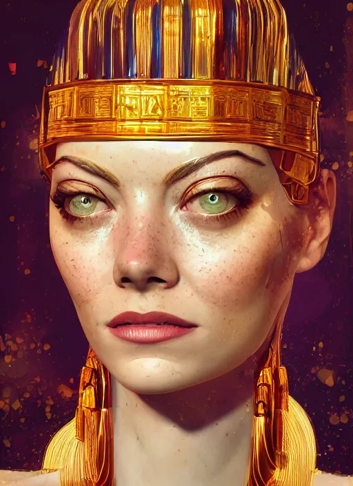 Image similar to dessert portrait of emma stone as cleopatra, hyper detailed, digital art, trending in artstation, cinematic lighting, studio quality, smooth render, unreal engine 5 rendered, octane rendered, art style by klimt and nixeu and ian sprigger and wlop and krenz cushart.