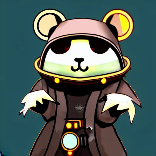 Image similar to a cute cyberpunk hamster as a supervillain, steam punk, gothic, 4 k