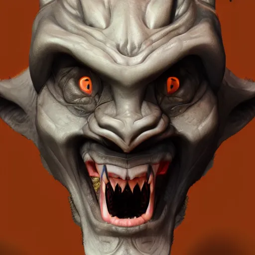 Prompt: a portrait of a smiling gargoyle monk warrior with small horns and large wings, toothy grin, in the style of bayard wu, trending on artstation, desert background, shadowy, chaotic undertones, high detail 8 k, unreal engine 4