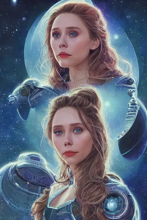 Image similar to young Elizabeth Olsen as a ruggedly beautiful retro SCI-FI space heroine 1985 , intricate, elegant, highly detailed, centered, digital painting, artstation, concept art, smooth, sharp focus, illustration, art by artgerm and donato giancola and Joseph Christian Leyendecker, Ross Tran, WLOP