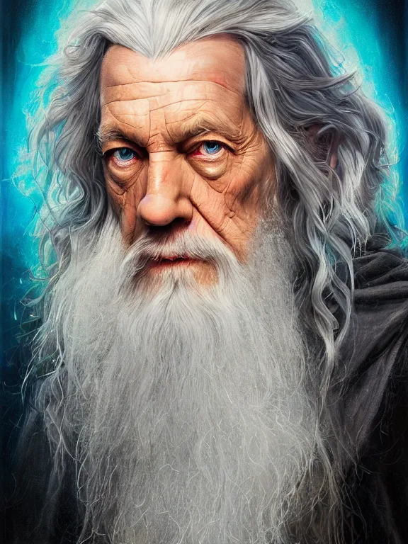 Prompt: art portrait of Gandalf,8k,by tristan eaton,Stanley Artgermm,Tom Bagshaw,Greg Rutkowski,Carne Griffiths,trending on DeviantArt,face enhance,hyper detailed,minimalist,cybernetic, android, blade runner,full of colour,